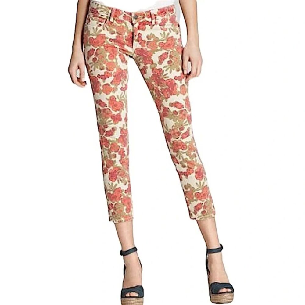 PAIGE Skyline Ankle Peg Floral Cropped Cuffed Jeans Size 29 Summer Spring Girly